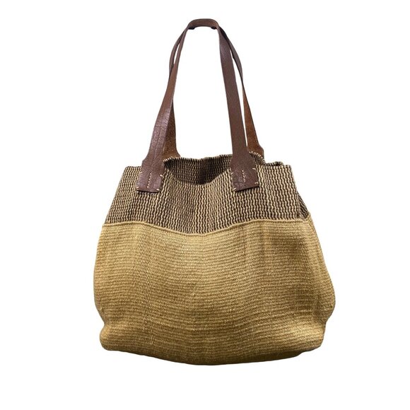 J.Jill Women’s Brown Woven With Leather Straps Casual Tote Bag - Picture 10 of 11